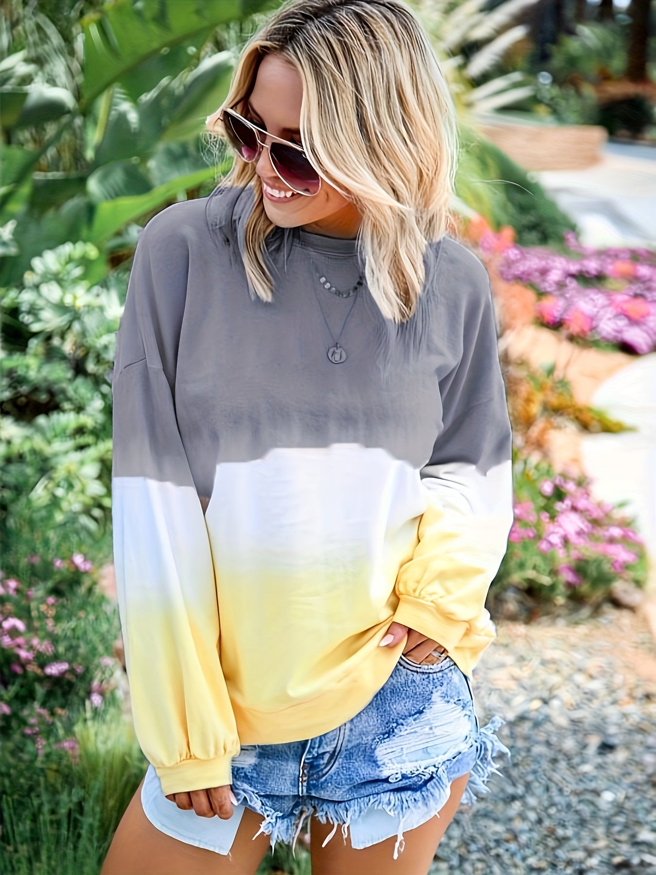 Gradient Print Sweatshirt Long Sleeve Casual Top for Spring & Summer