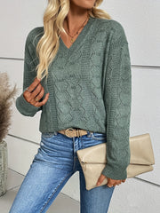 Eyelet V Neck Pullover Sweater for Fall & Winter