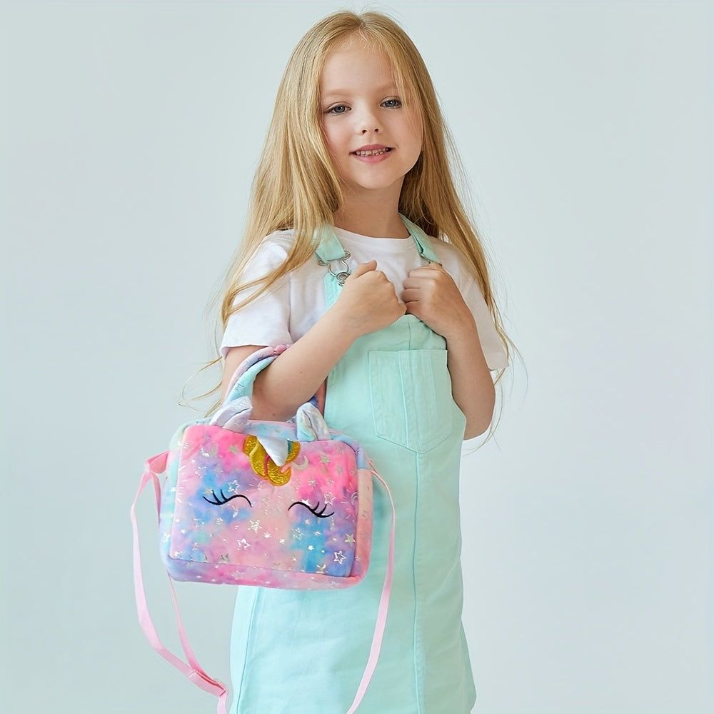 Girls Unicorn Corduroy Shoulder Bag Crossbody Animal Purse Tote