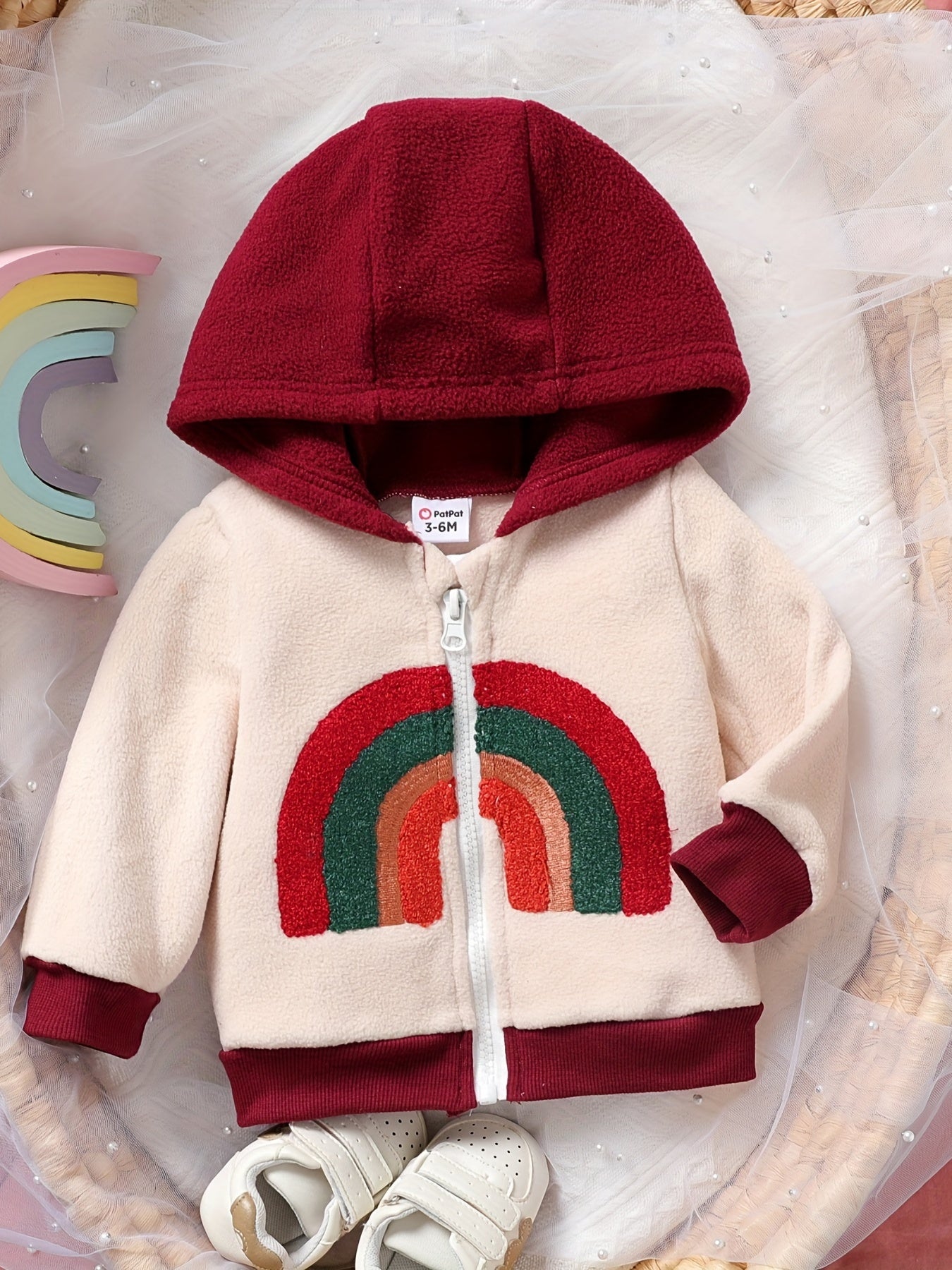 Baby Girl Hooded Rainbow Plush Jacket