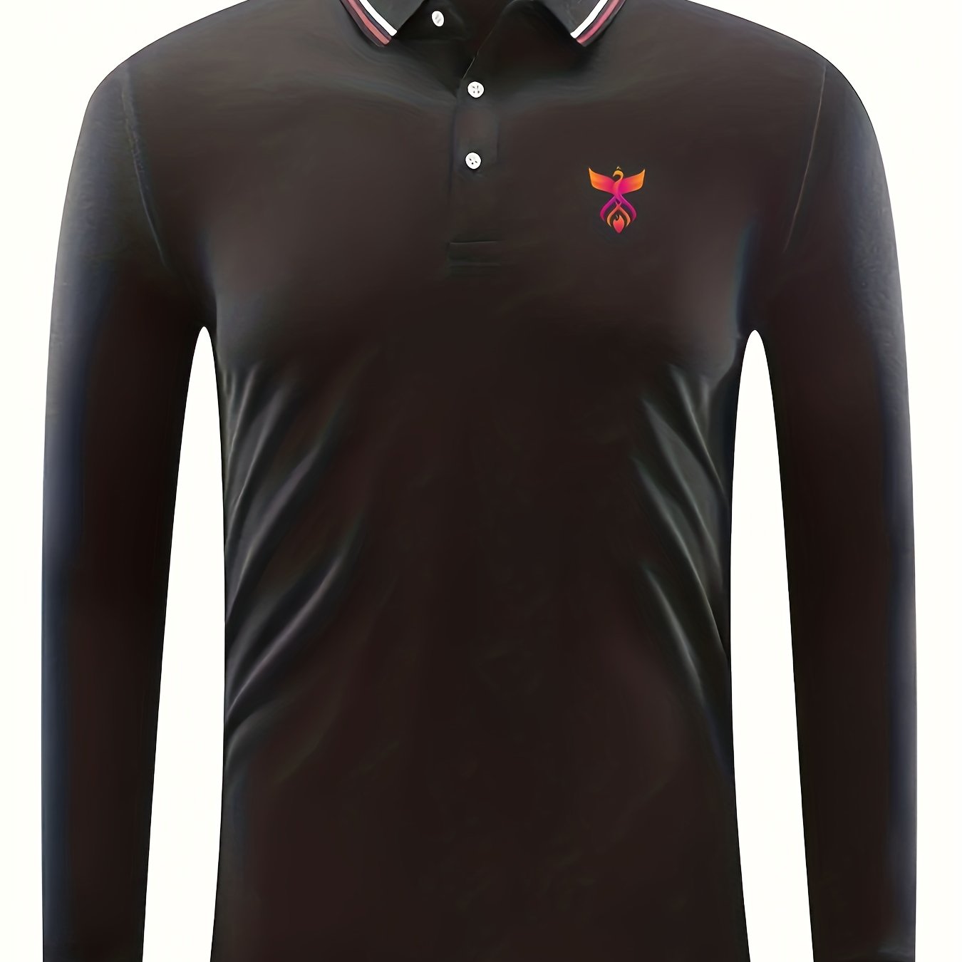 Phoenix Print Men's Casual Button Up Long Sleeve Polo Shirt