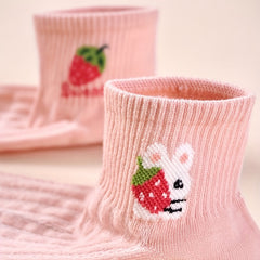 5 Pairs Strawberry Print Crew Short Socks Women's Stockings