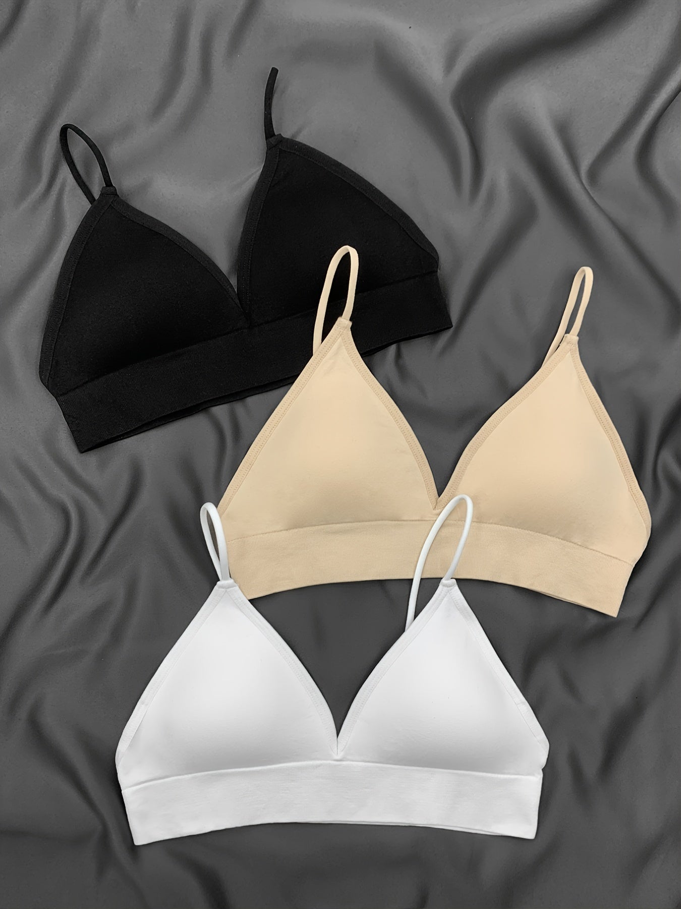 3 Pcs Solid Triangle Bras No Steel Ring Padded