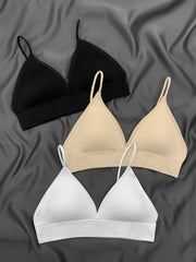 3 Pcs Solid Triangle Bras No Steel Ring Padded