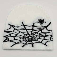 Fashionable Ear Protection Knit Beanie Hat Spider Web Embroidery