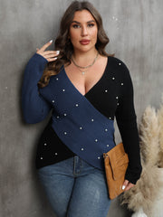 Colorblock Faux Pearl Decor Sweater