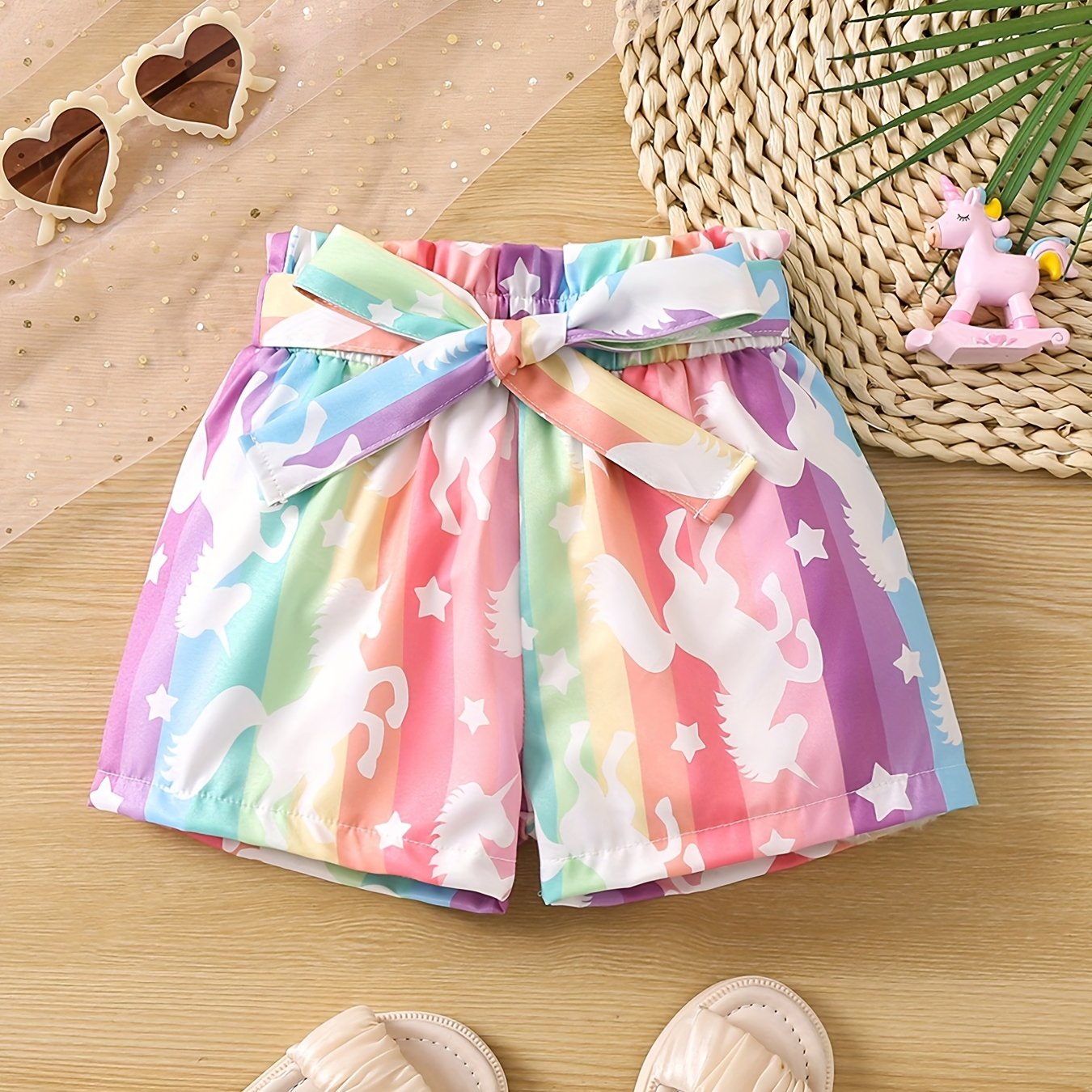 Toddler Girls Rainbow Cartoon Unicorn Graphic Shorts