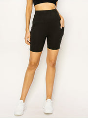 High Waist Stretch Sports Shorts with Pocket Tummy Control Activewear