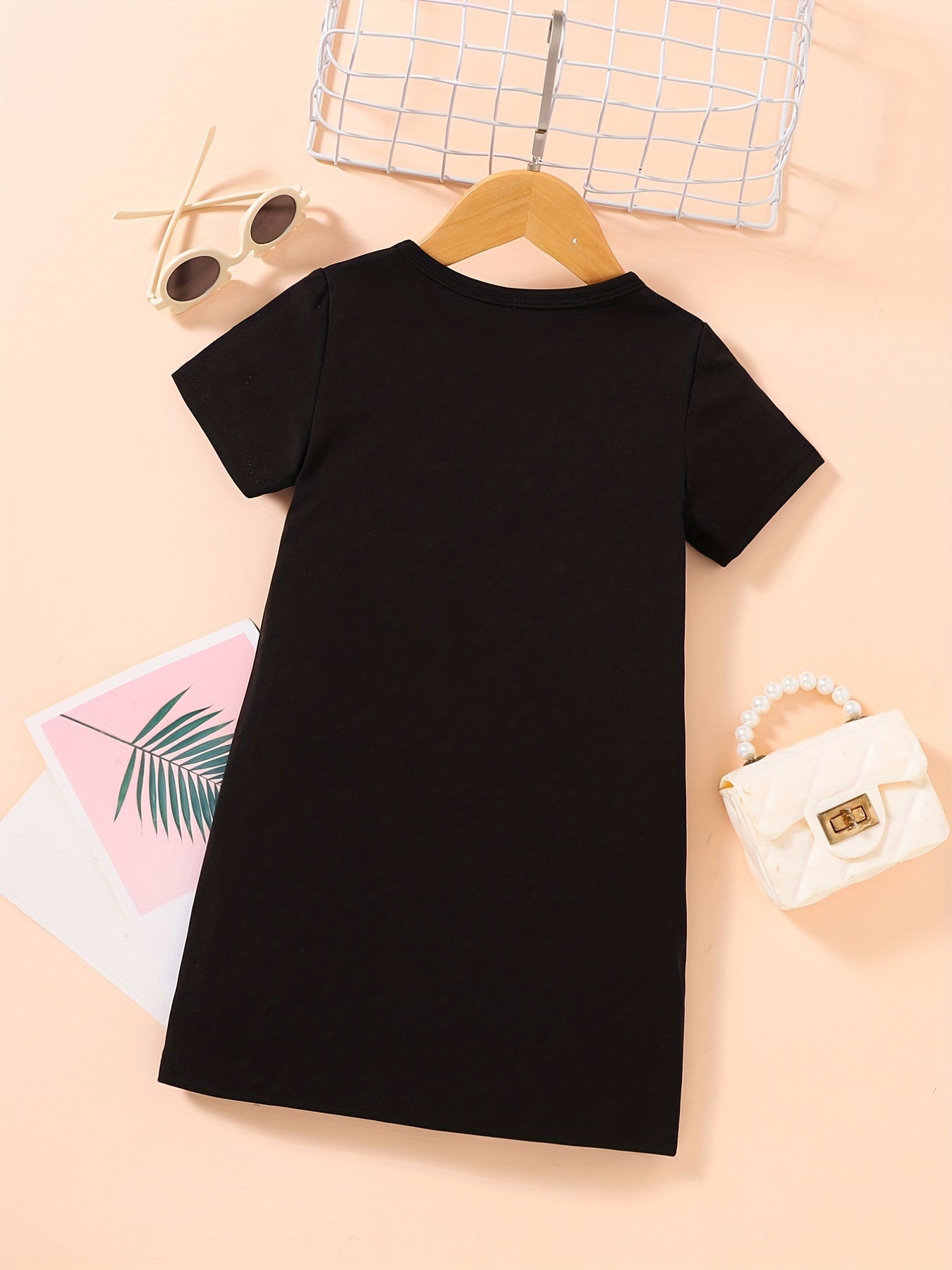 Toddler Girls Cat Messenger Bag Graphic Crew Neck Casual T shirt Dress