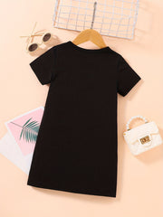 Toddler Girls Cat Messenger Bag Graphic Crew Neck Casual T shirt Dress