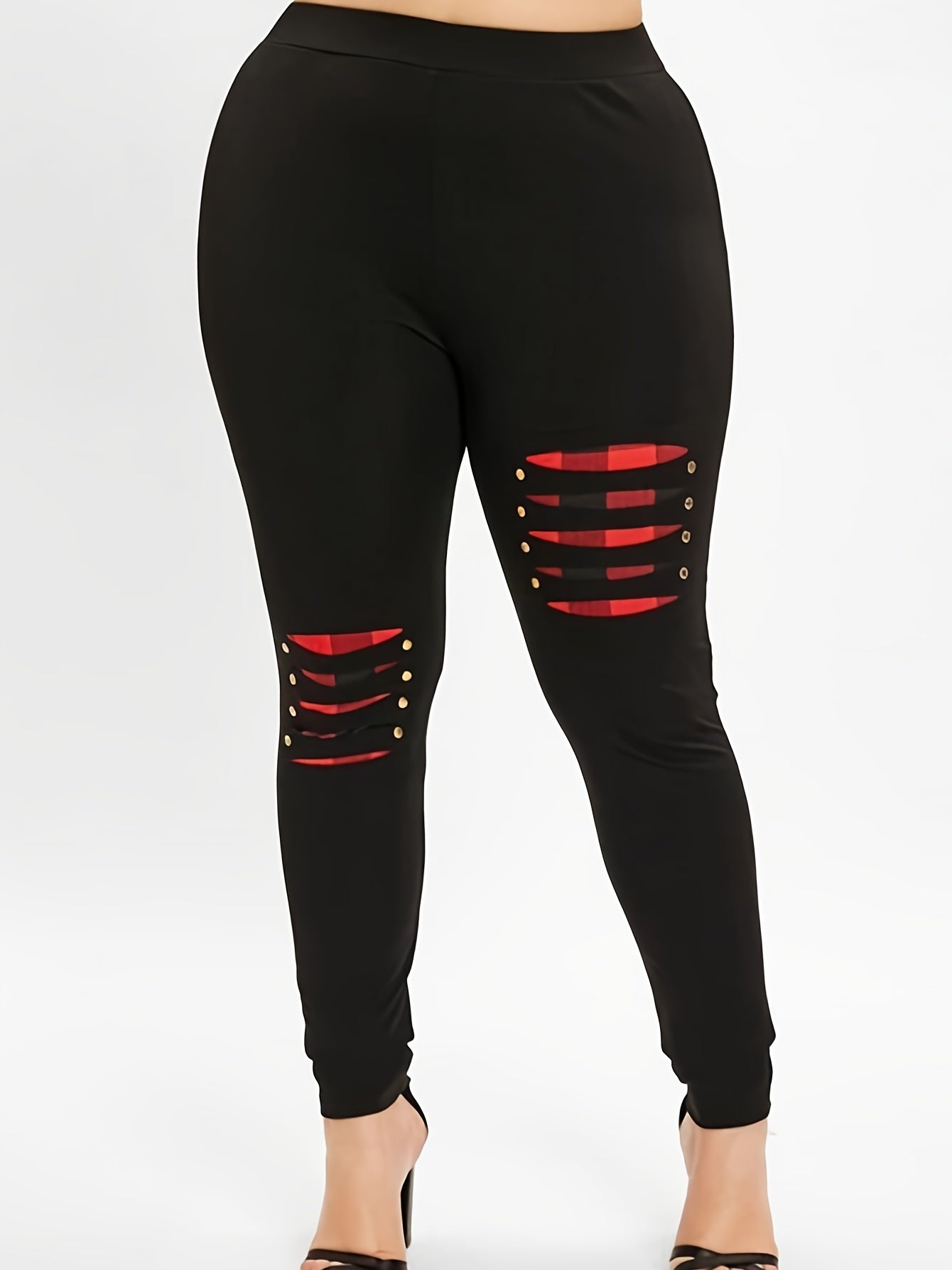 Colorblock Plaid Print High Rise Yoga Leggings