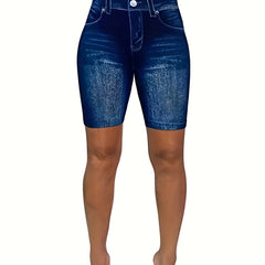 High Waist Denim Print Leggings for Women