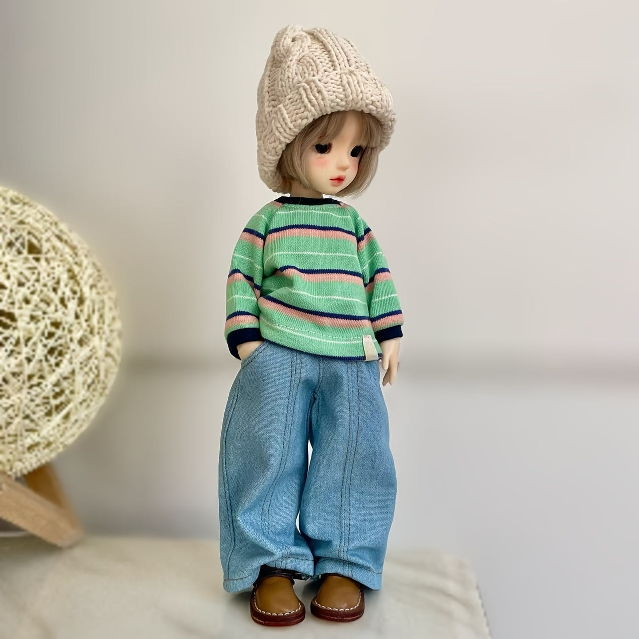 Striped Sweater Jeans Girls Long Dress Doll Clothes Set