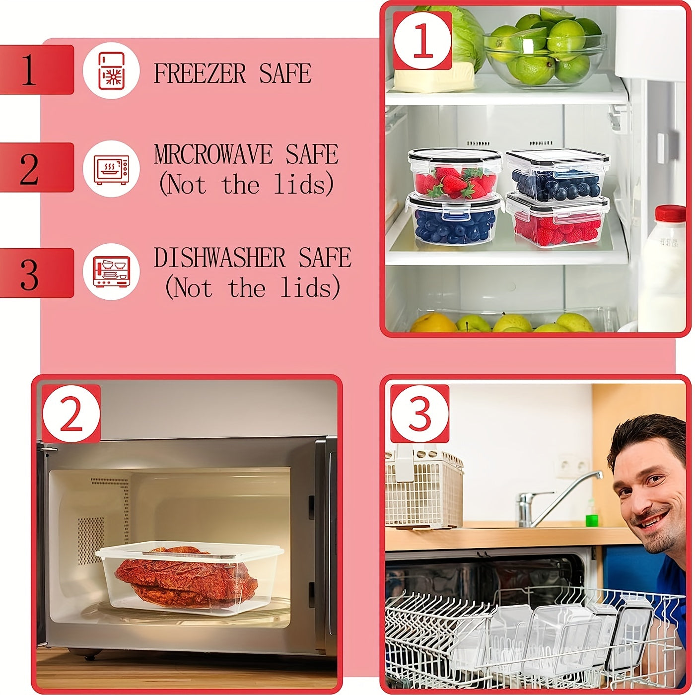 18pc Transparent Refrigerator Storage Boxes with Lids Keep Produce Fresh
