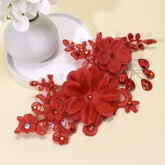 Red Flower Head Piece Rhinestone Bridal Hair Accessory