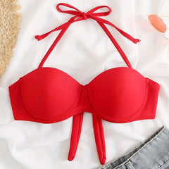 Tie Neck Push Up Bikini Top Backless Sexy Swimsuit Bra