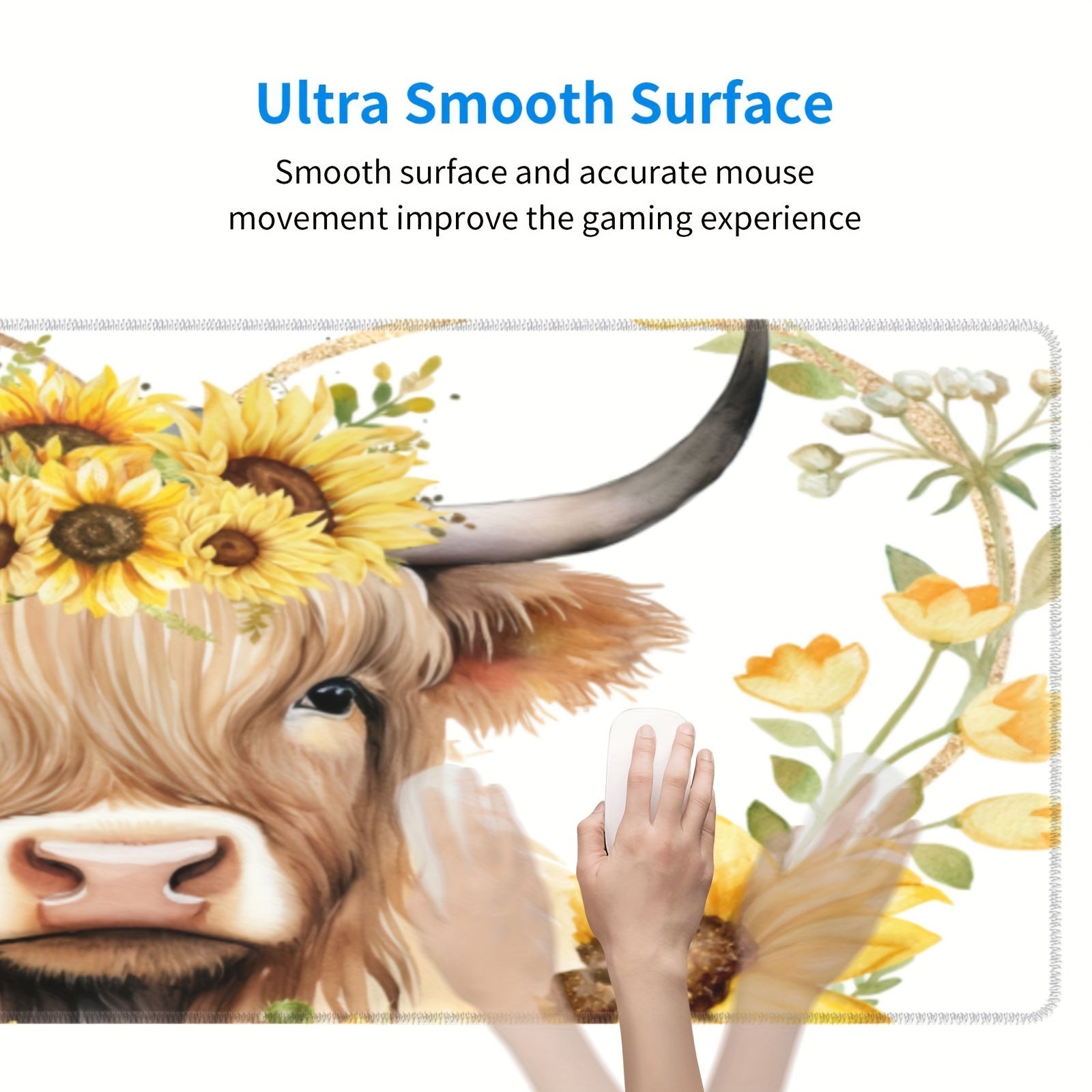 Sunflower & Beef Desk Mat Gaming Mouse Pad Non-Slip Base 29.97x80.01