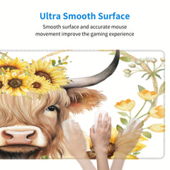 Sunflower & Beef Desk Mat Gaming Mouse Pad Non-Slip Base 29.97x80.01