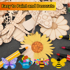 Insect Wooden Crafts Kids Set with 30pcs Blocks 12 Watercolor Pens 30 Ropes