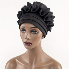 Stylish Pleated Flower Turban Cap Solid Head Wraps Lightweight Bonnet