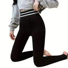 Striped Trim High Waist Slim Leggings Women's Stockings