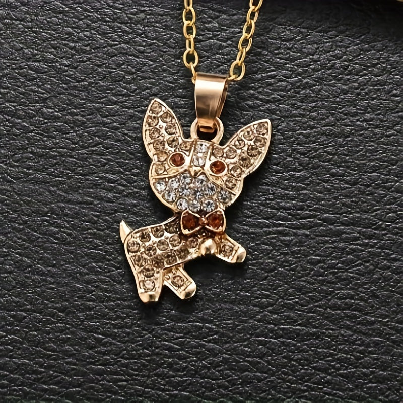 Dog Pattern Pendant Necklace Rhinestone Decor