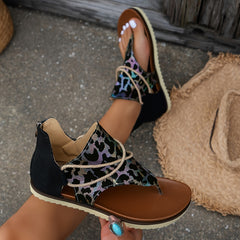 Women's Leopard Floral Print Clip Toe Sandals