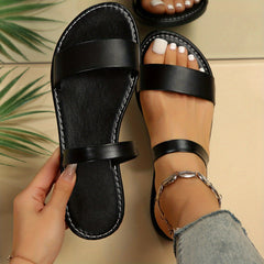 Women's Double Strap Slide Sandals Casual Slip On Flat Summer Shoes
