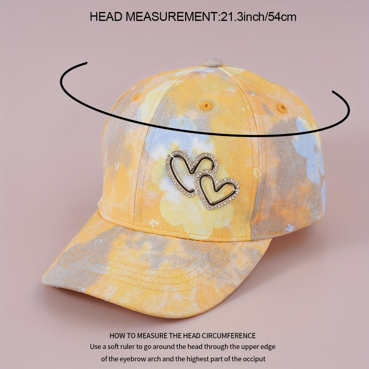Girls Rhinestone Heart Decor Tie Dye Gradient Baseball Cap Sun Protection Hat