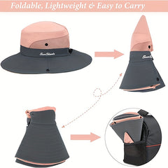 Quick Drying Ponytail Sun Hat Wide Brim Boonie Hat UV Protection Bucket Hat
