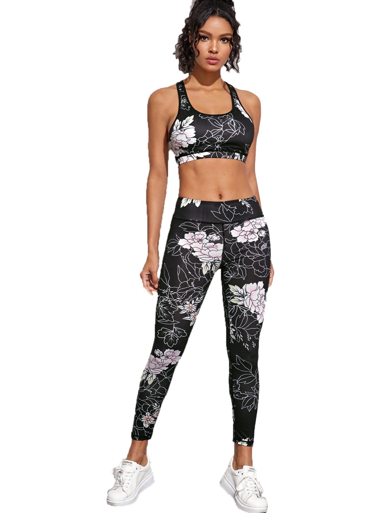 Floral Yoga Set for Women Seamless Cami Top Sports Bra & Leggings