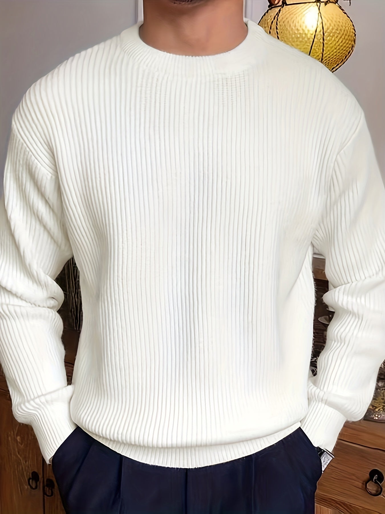 Men's Casual Solid Knitted Sweater Round Neck Pullover For Fall Winter