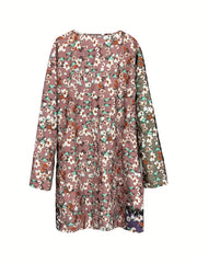 Floral Print Long Sleeve Round Neck Dress With Pockets