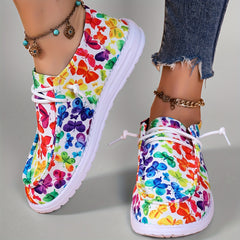 Colorful Butterfly Print Low Top Sneakers Lightweight Casual Shoes