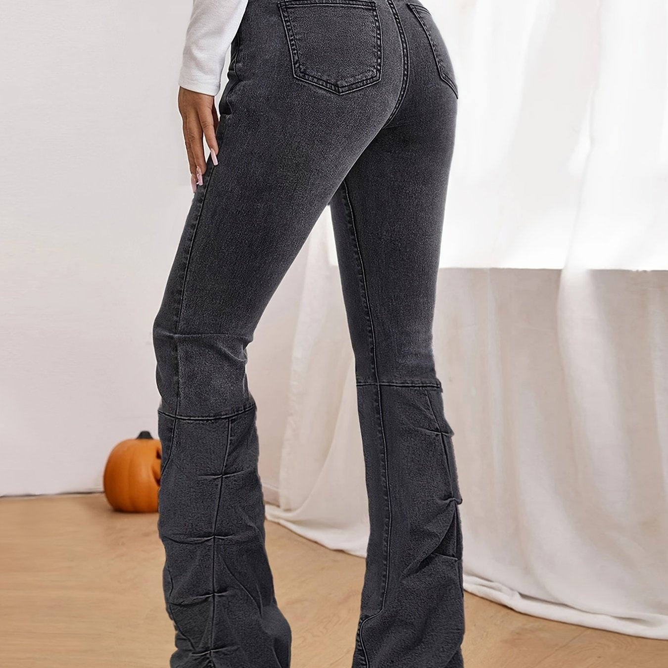 High Rise Cut Off Washed Grey Bootcut Jeans