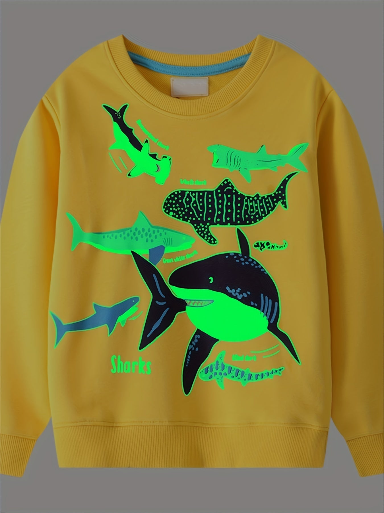 Luminous Shark Print Boys T Shirt Lightweight Tee