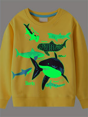 Luminous Shark Print Boys T Shirt Lightweight Tee