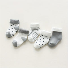 5 Pairs Striped Plush Baby Crew Socks Warm & Cozy