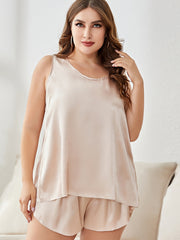 Satin Cami Tops & Shorts Pajama Set Women Plus Comfort Sleepwear