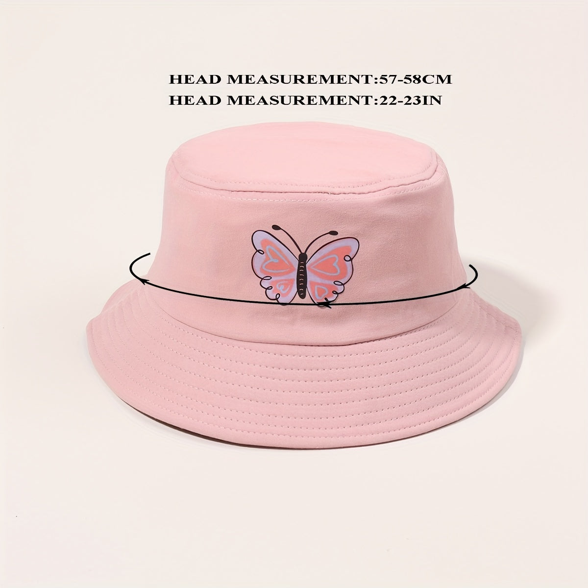 Pink Butterfly Print Bucket Hat Sunscreen Fisherman Cap for Women