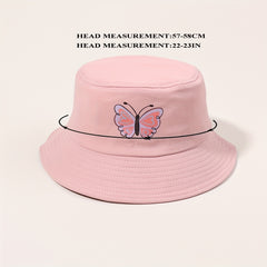 Pink Butterfly Print Bucket Hat Sunscreen Fisherman Cap for Women