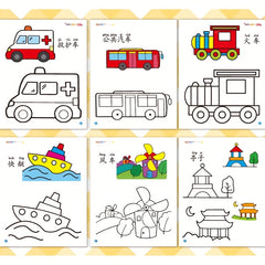 3 Theme Coloring Books with Paints for Kids 3+