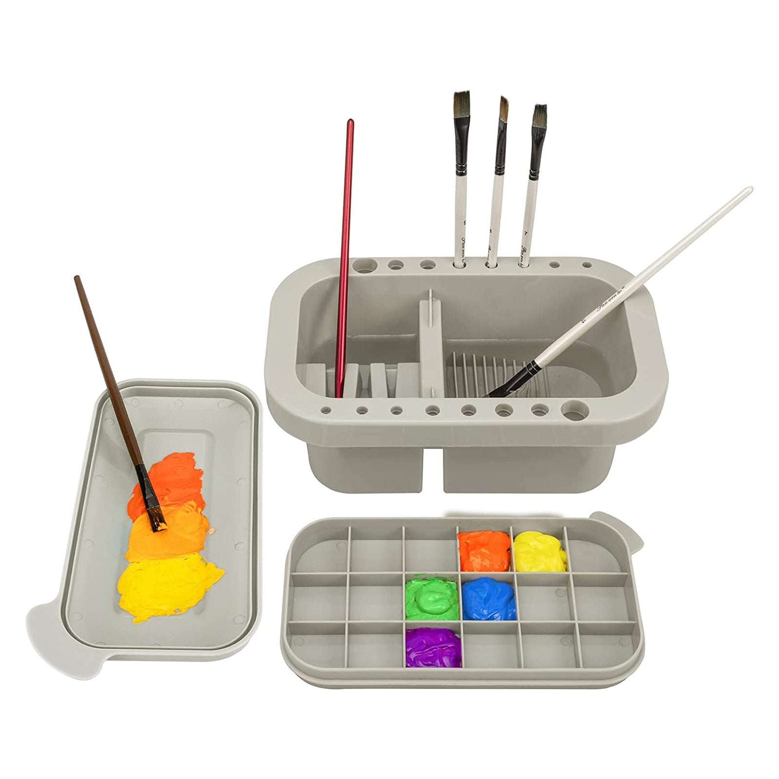 3pcs Paint Brush Cleaner Set with Palette Grey