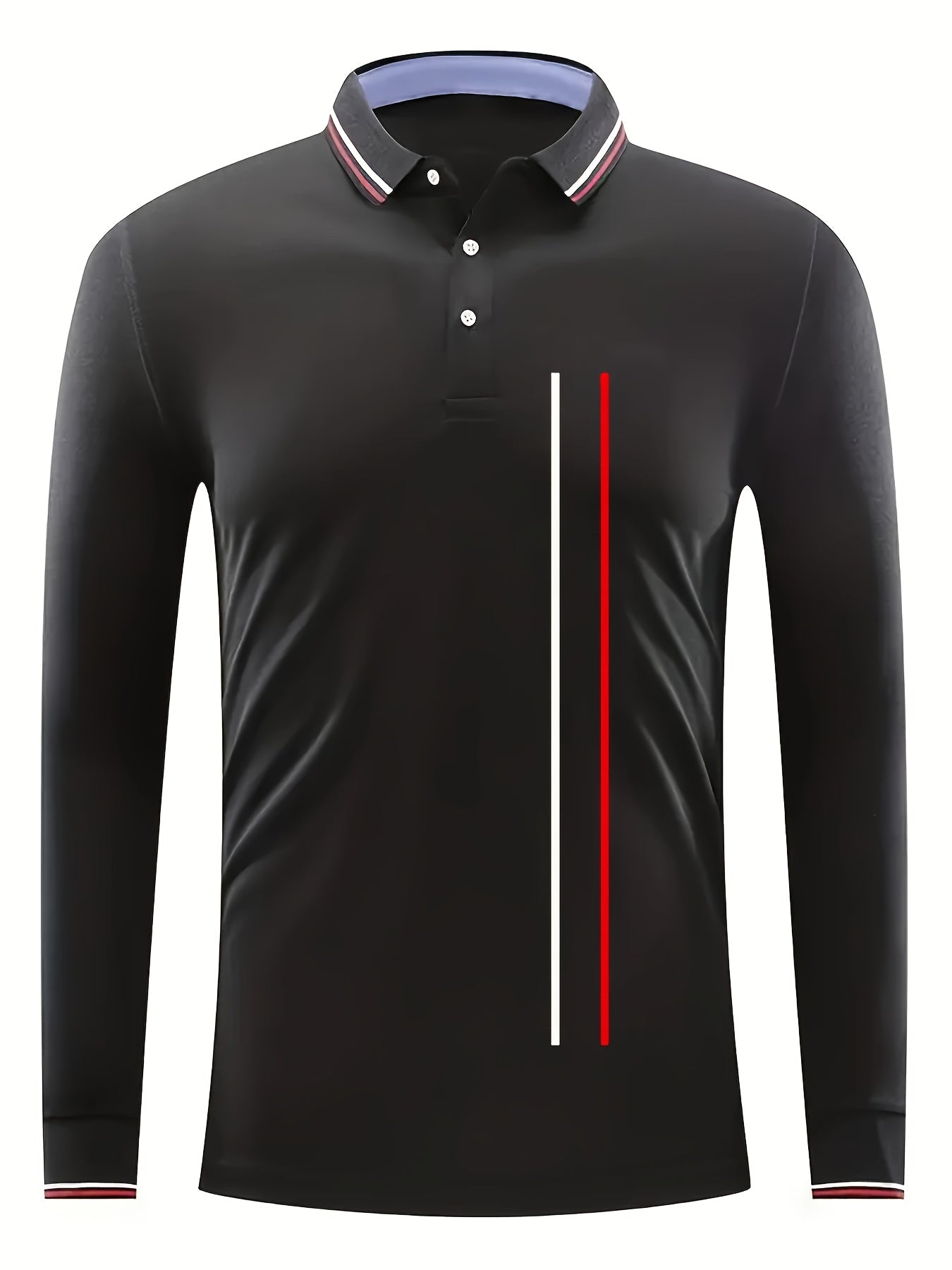 Red Bar Print Men's Long Sleeve Lapel Sports Shirt