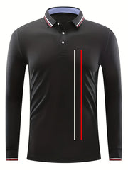 Red Bar Print Men's Long Sleeve Lapel Sports Shirt
