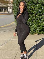 Long Sleeve Slim Jumpsuit V Neck Casual Jumpsuit Women's Clothing