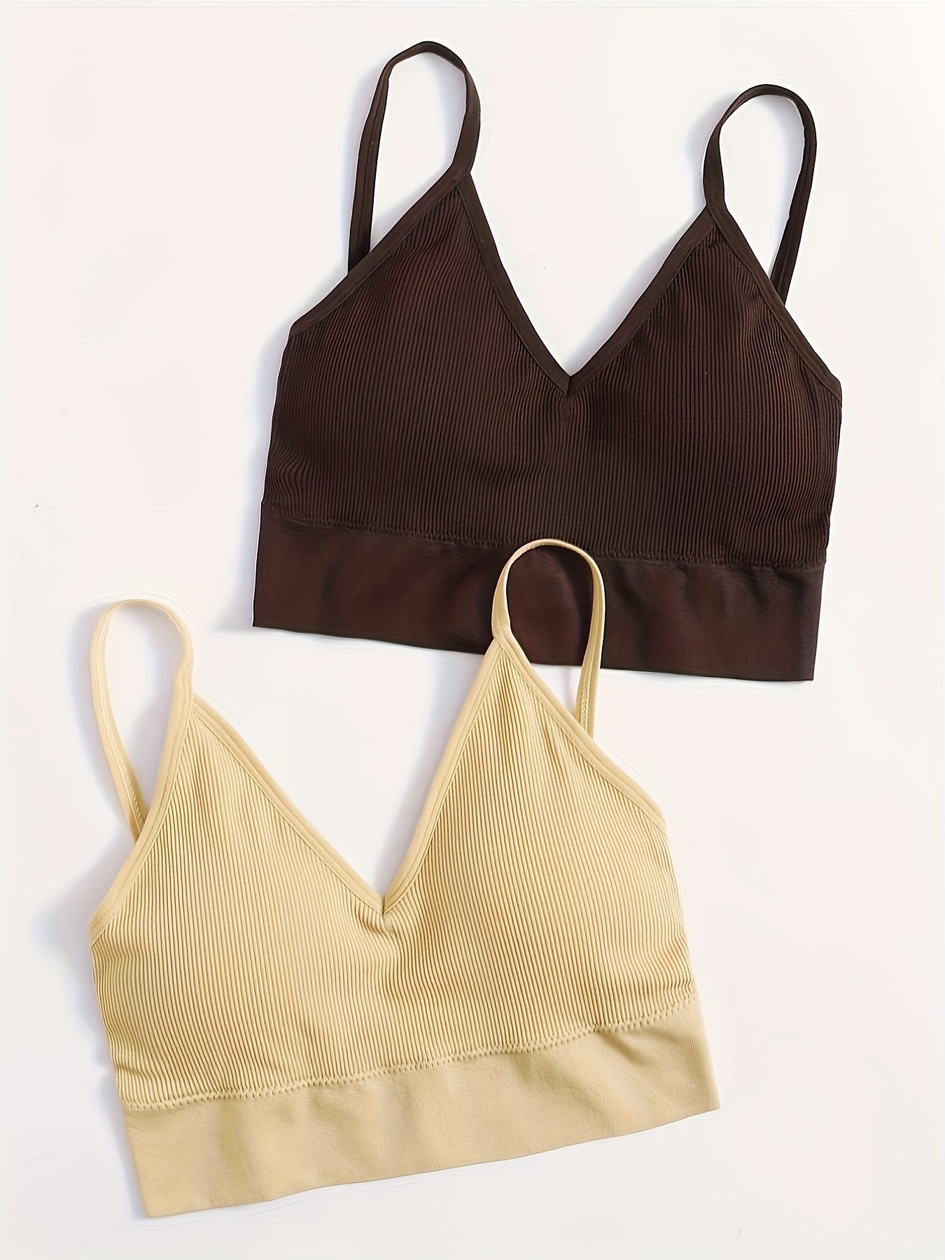 2pcs Girl's Ribbed V-Neck Bralette - Comfy Underwear for Teens