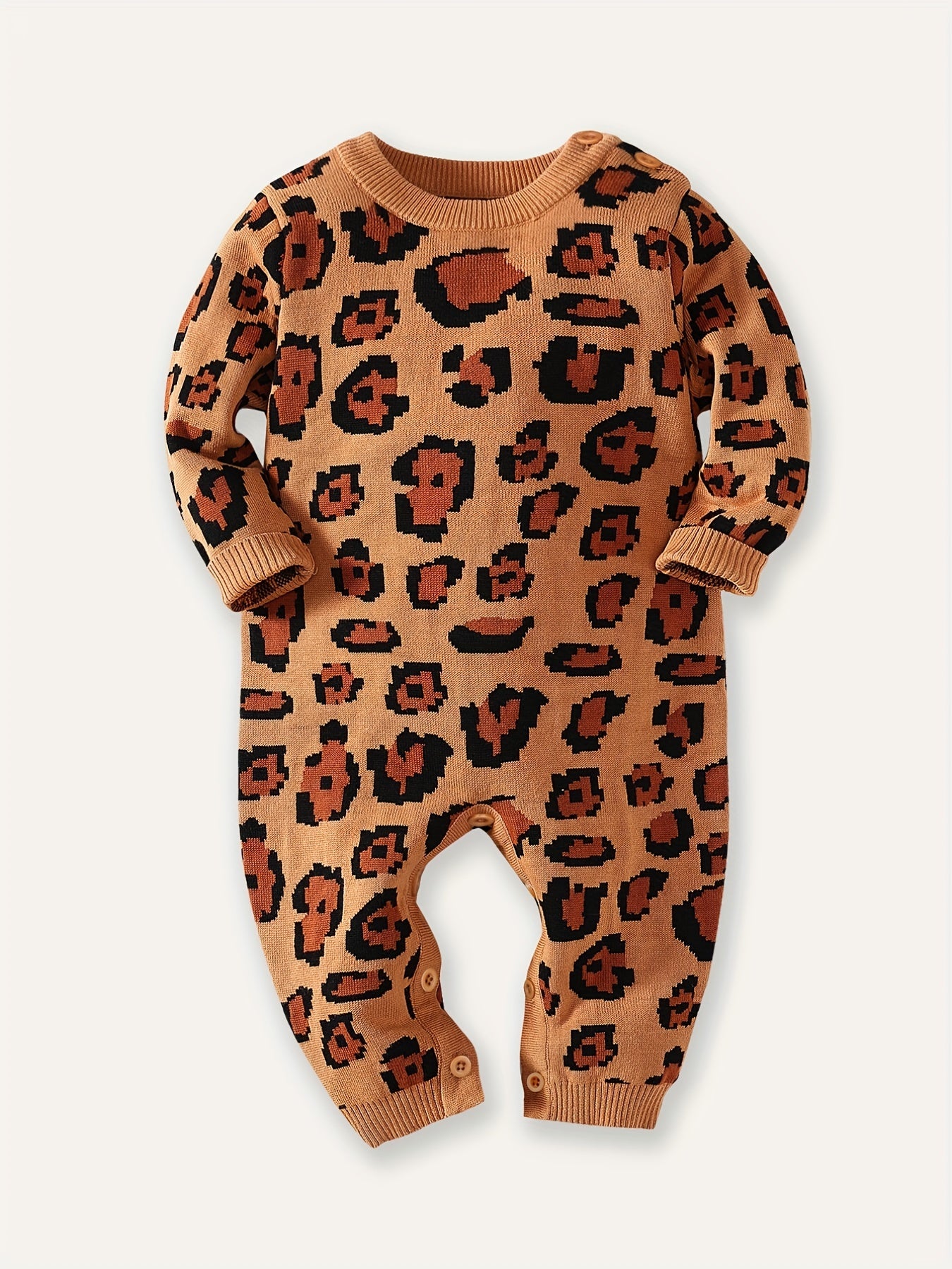 Infant Baby Leopard Sweater Long Sleeve Jumpsuit