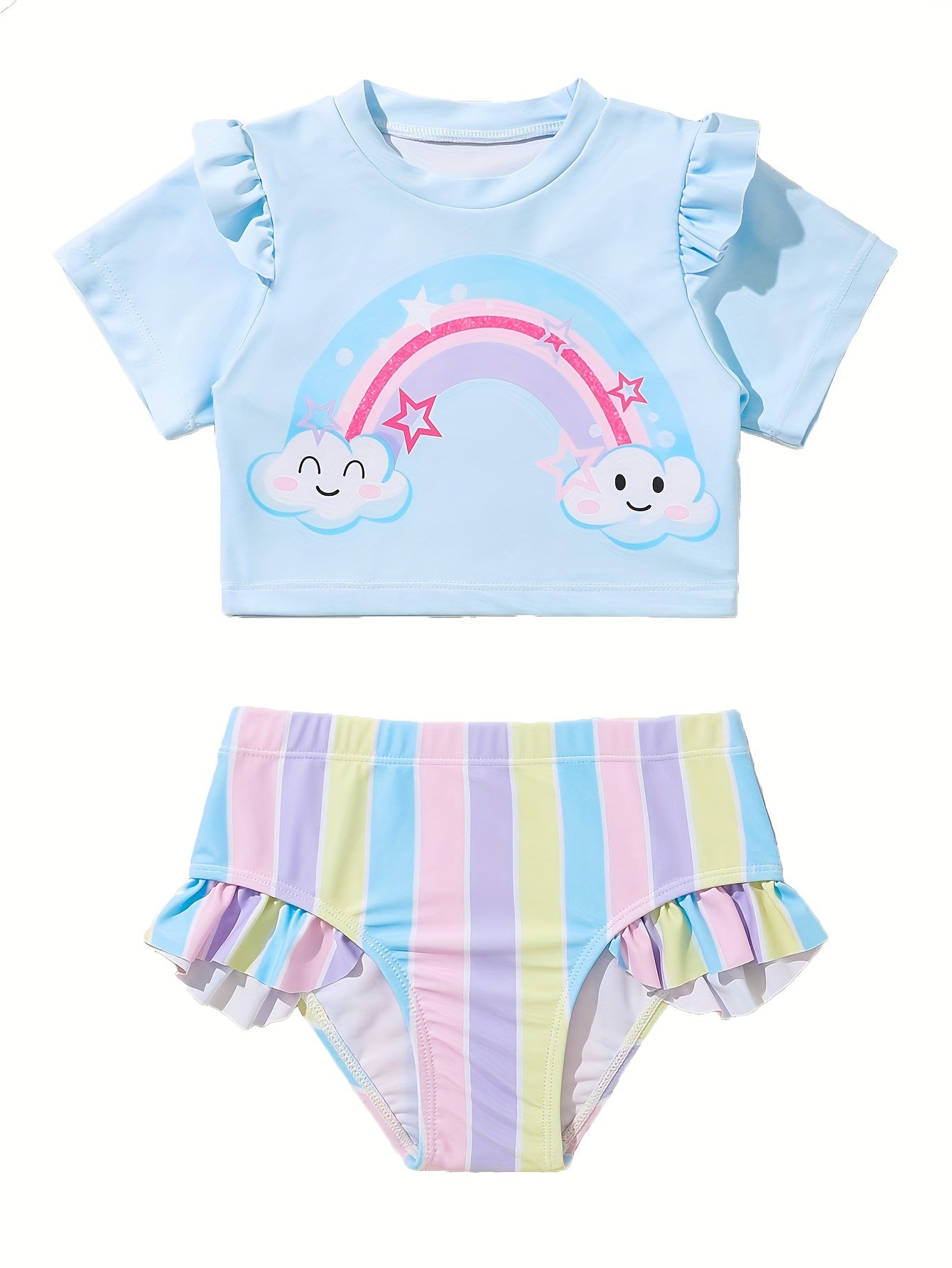 Girls Rainbow Graphic Swimwear Set Comfy Bathing Suit