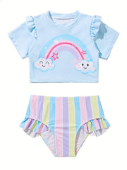 Girls Rainbow Graphic Swimwear Set Comfy Bathing Suit